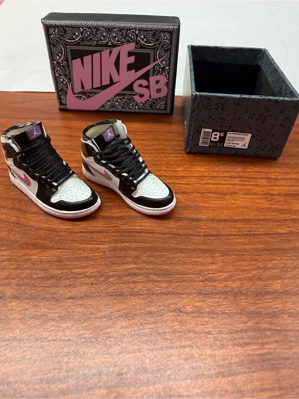 Nike Black White & Pink Mini Sneaker Keychains with Branded Box